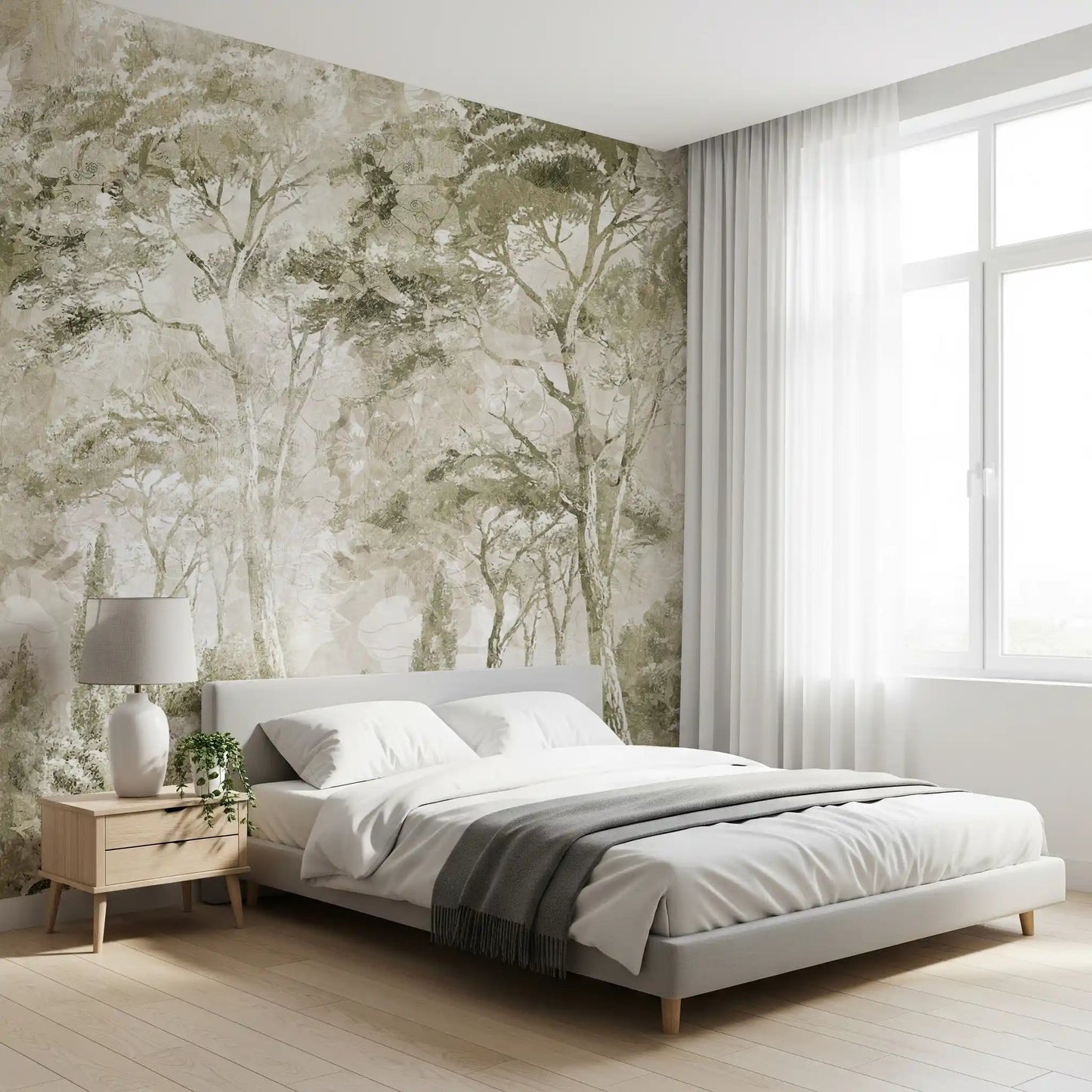 Soft sepia trees create Sepia Pine Forest wall mural atmosphere
