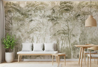 Faded scenic texture appears in Sepia Pine Forest wall mural design