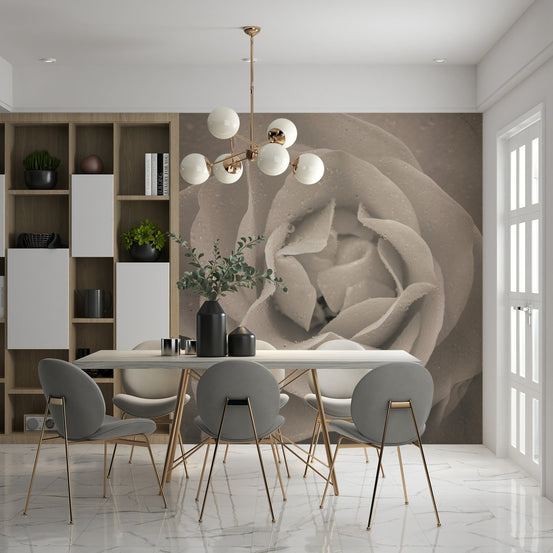 Gentle floral curves on Sepia Rose Wall Mural sustainable wallpaper for walls., GD6716