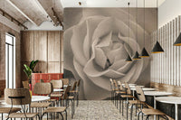 Timeless Sepia Rose Wall Mural capturing the essence of a morning garden.