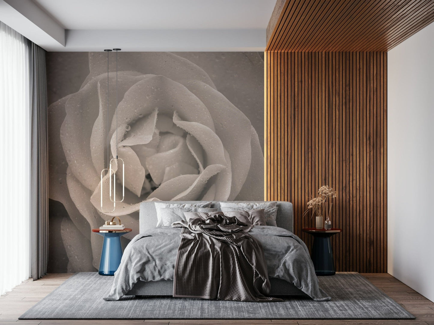 Sepia Rose Wall Mural showcasing velvety petals on large format.