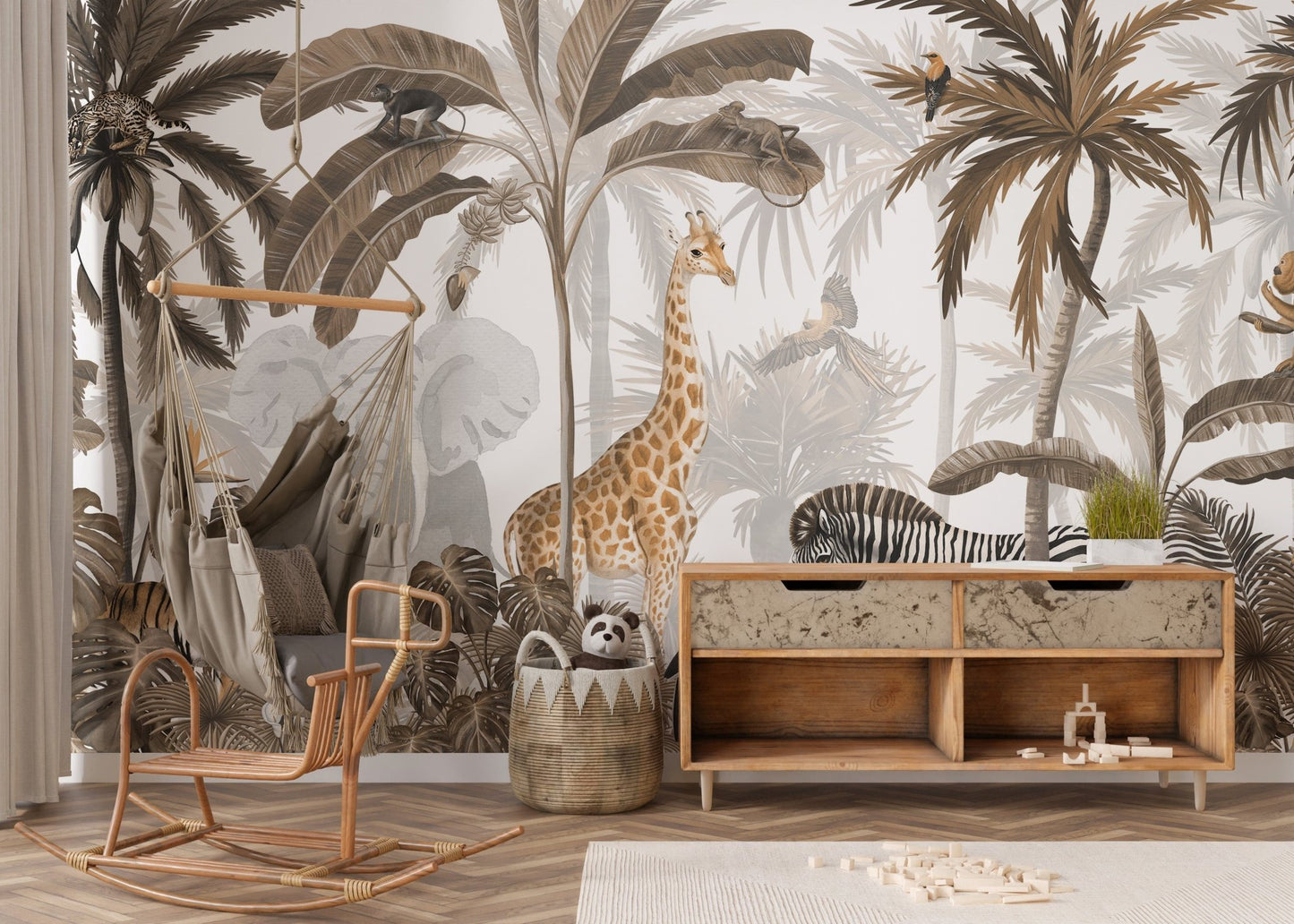 Tropical Jungle Wild Animals Trees Wallpaper Mural - Giffywalls