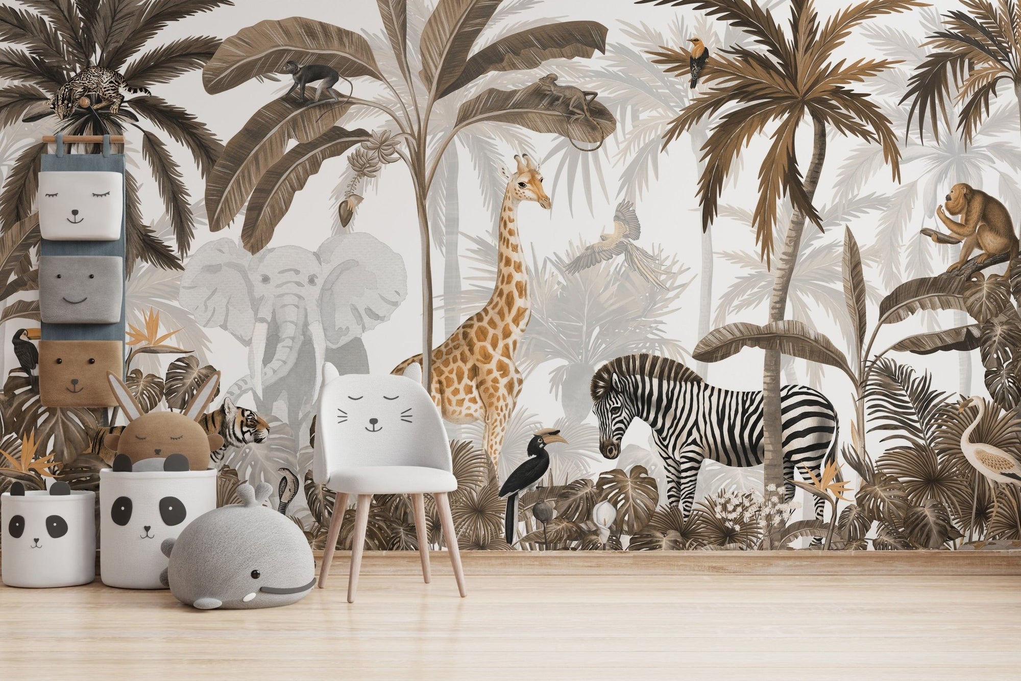 Tropical jungle wallpaper with wild animals and trees KB35