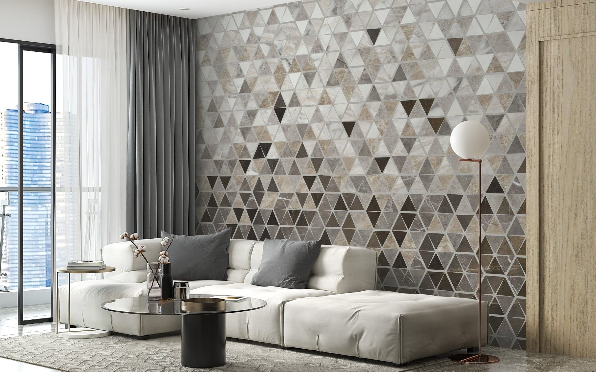 Sepia Triangle Tiles Wallpaper Mural - Giffywalls A557