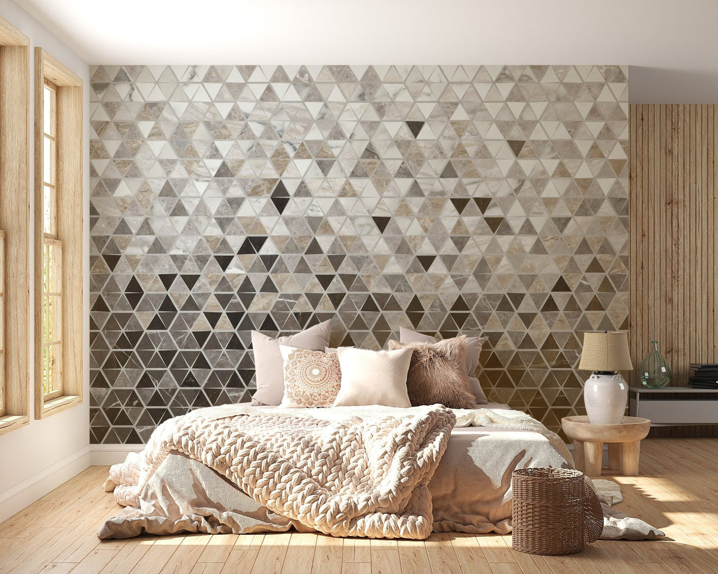 Sepia Triangle Tiles Wallpaper Mural - Giffywalls A557