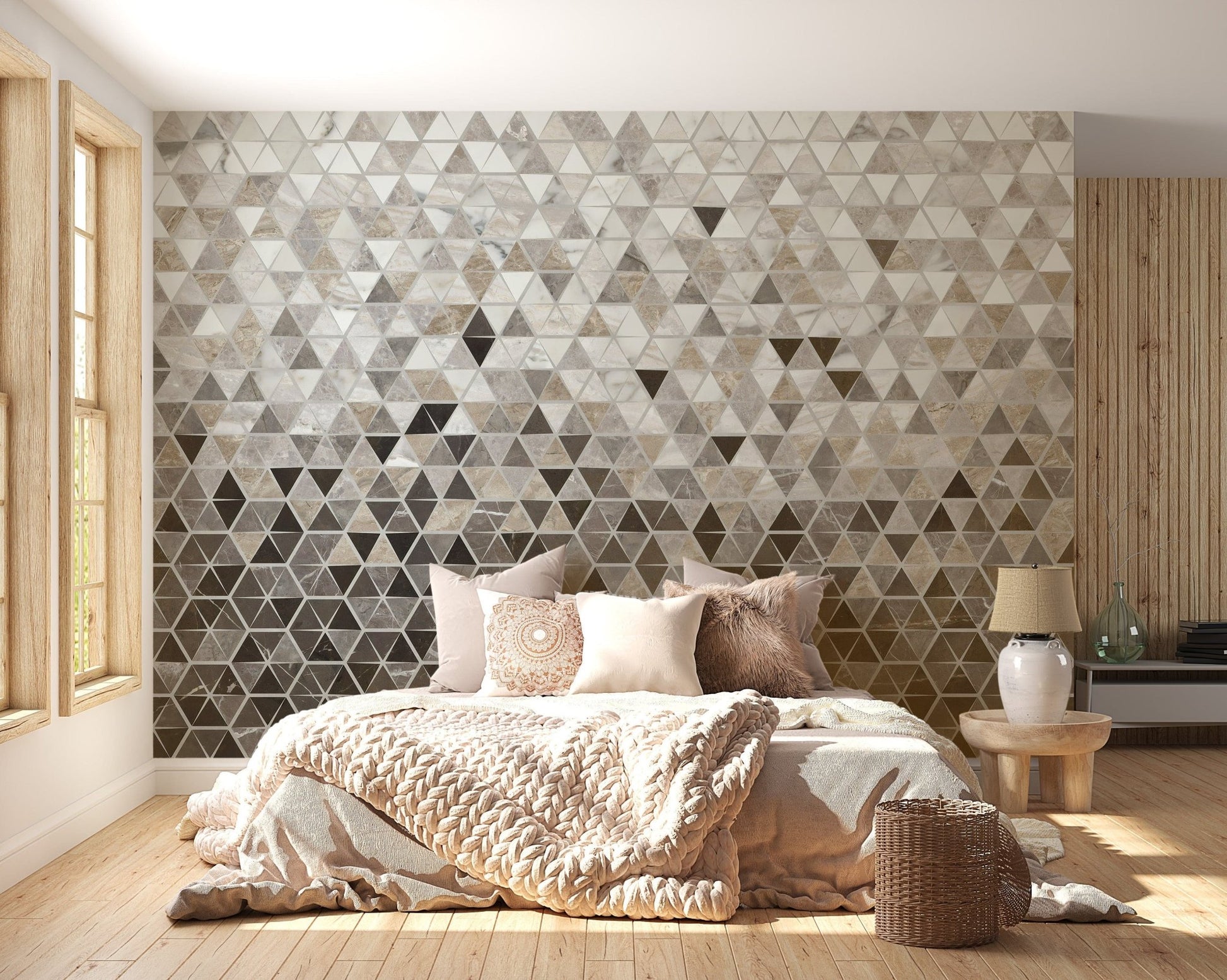 Sepia Triangle Tiles Wallpaper Mural - Giffywalls A557