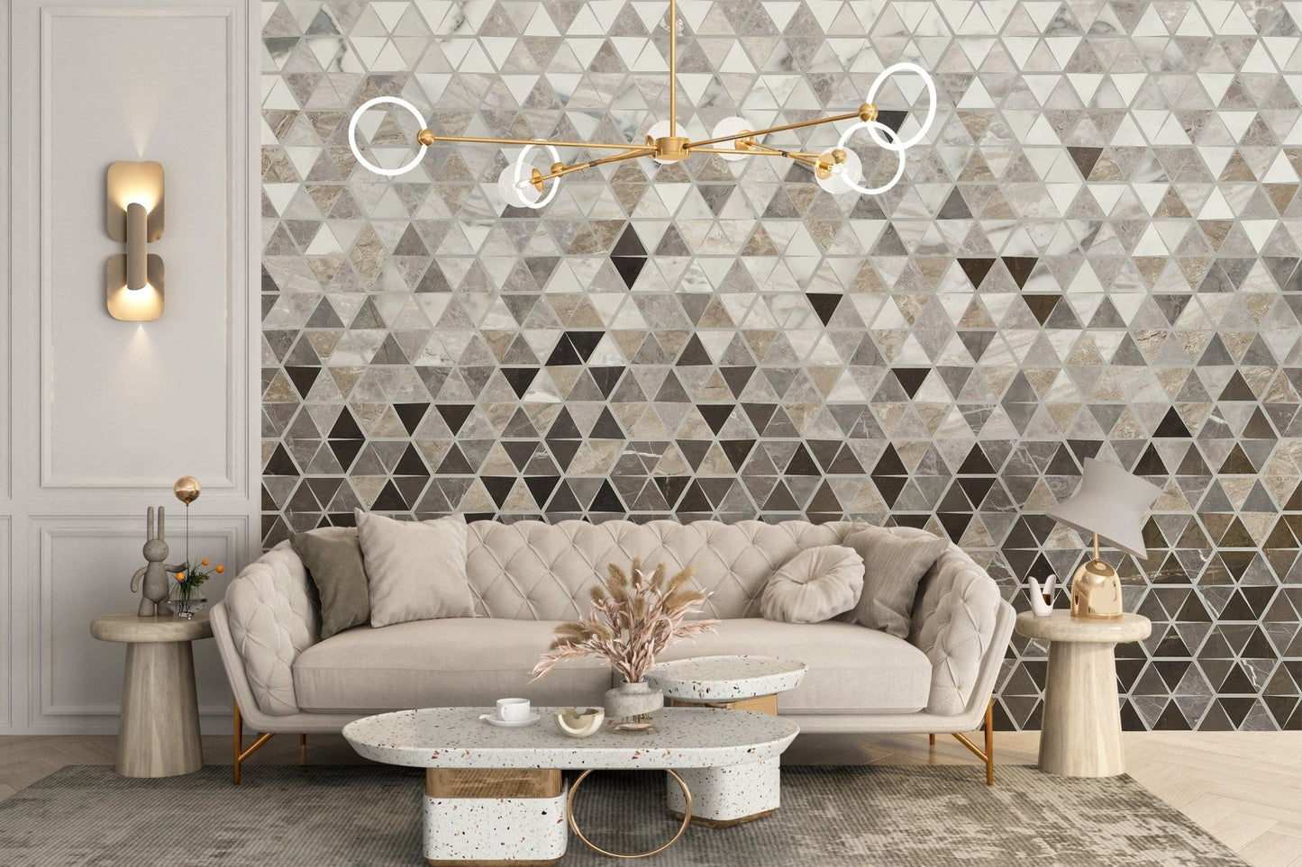 Modern Sepia Triangle Tiles Mural
 A557