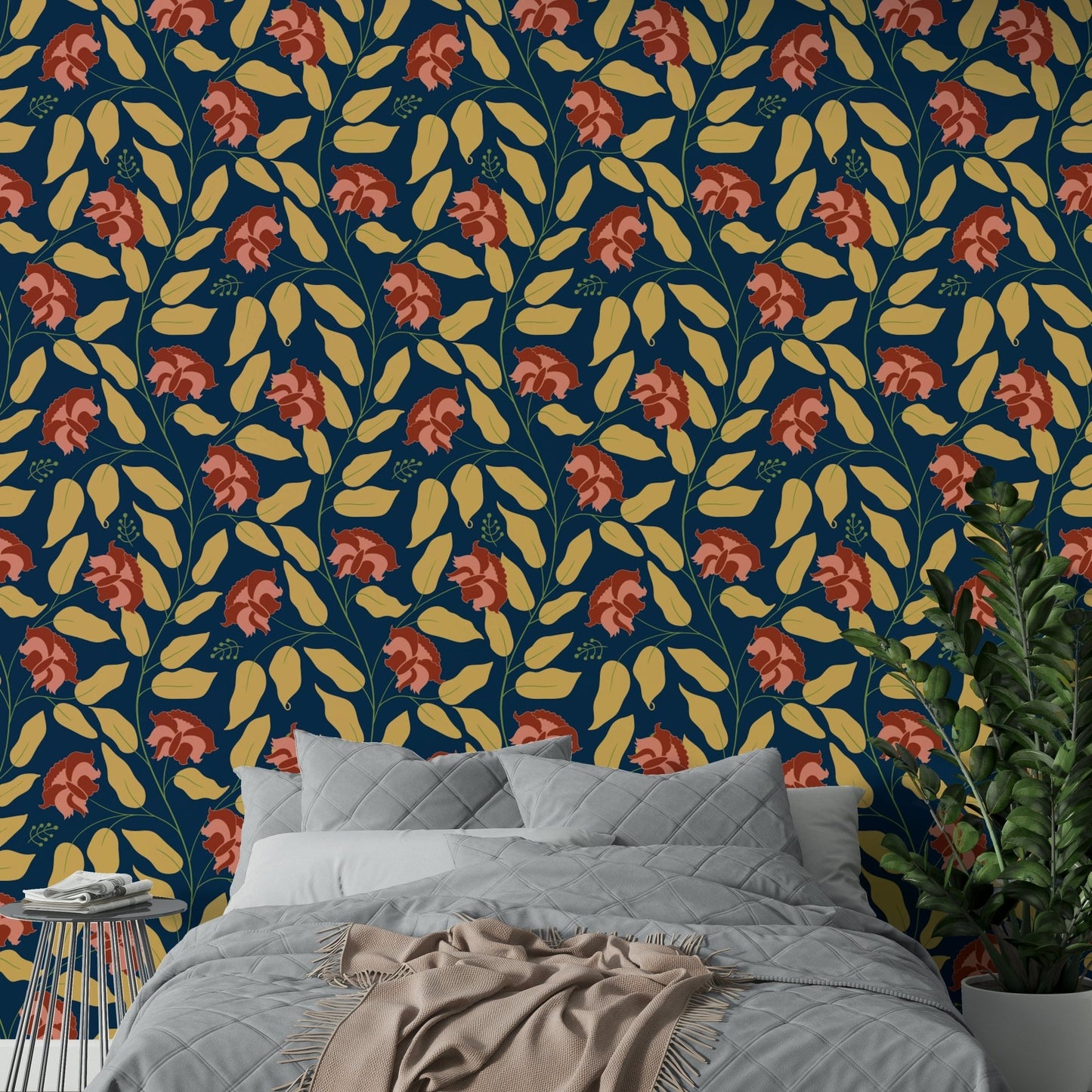 The color palette is composed of earthy tones .