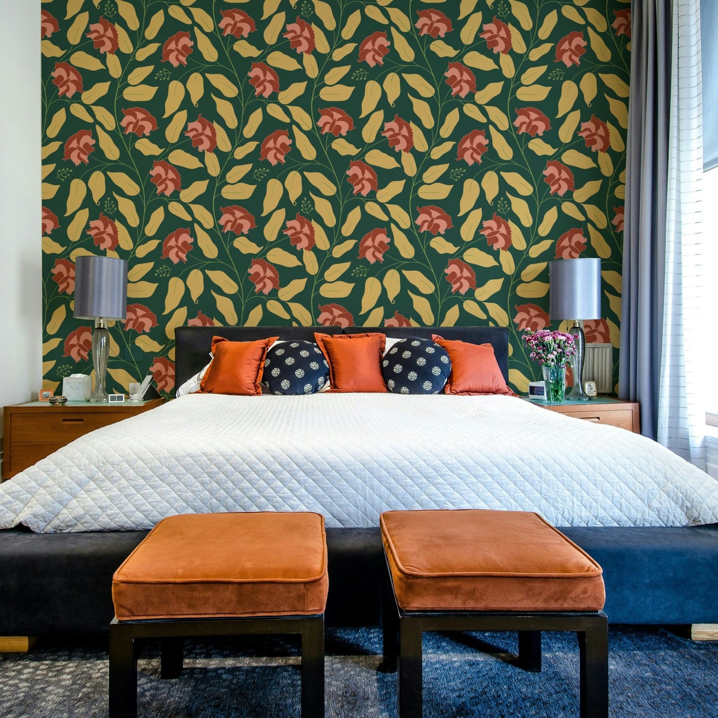 The texture appears smooth and refined, like a historical textile or painting.
