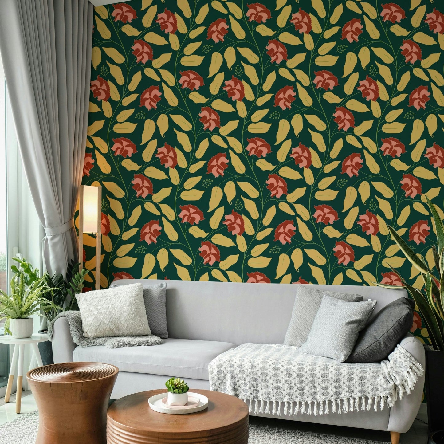 A serene and elegant floral wallpaper pattern.
