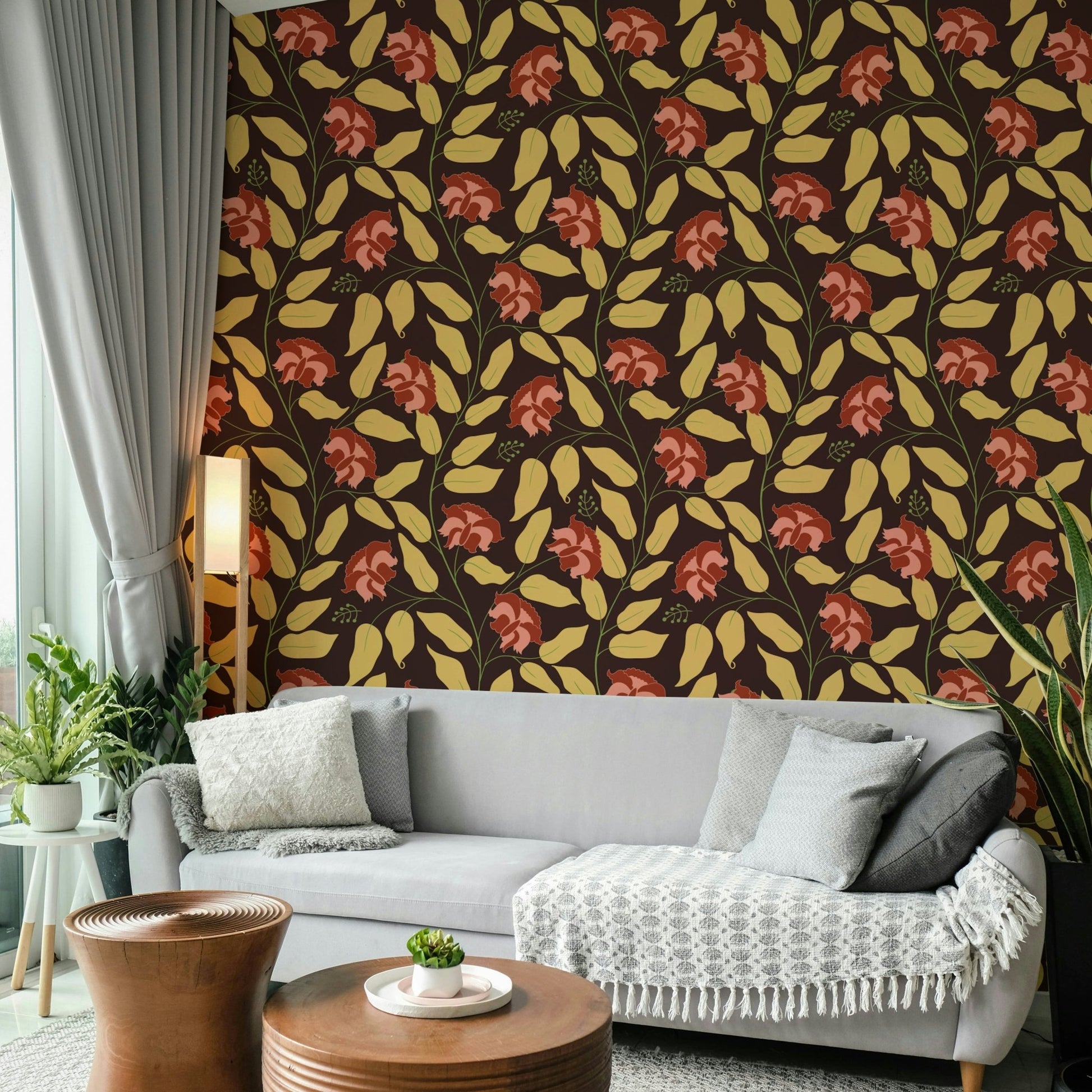 A serene and elegant floral wallpaper pattern.
