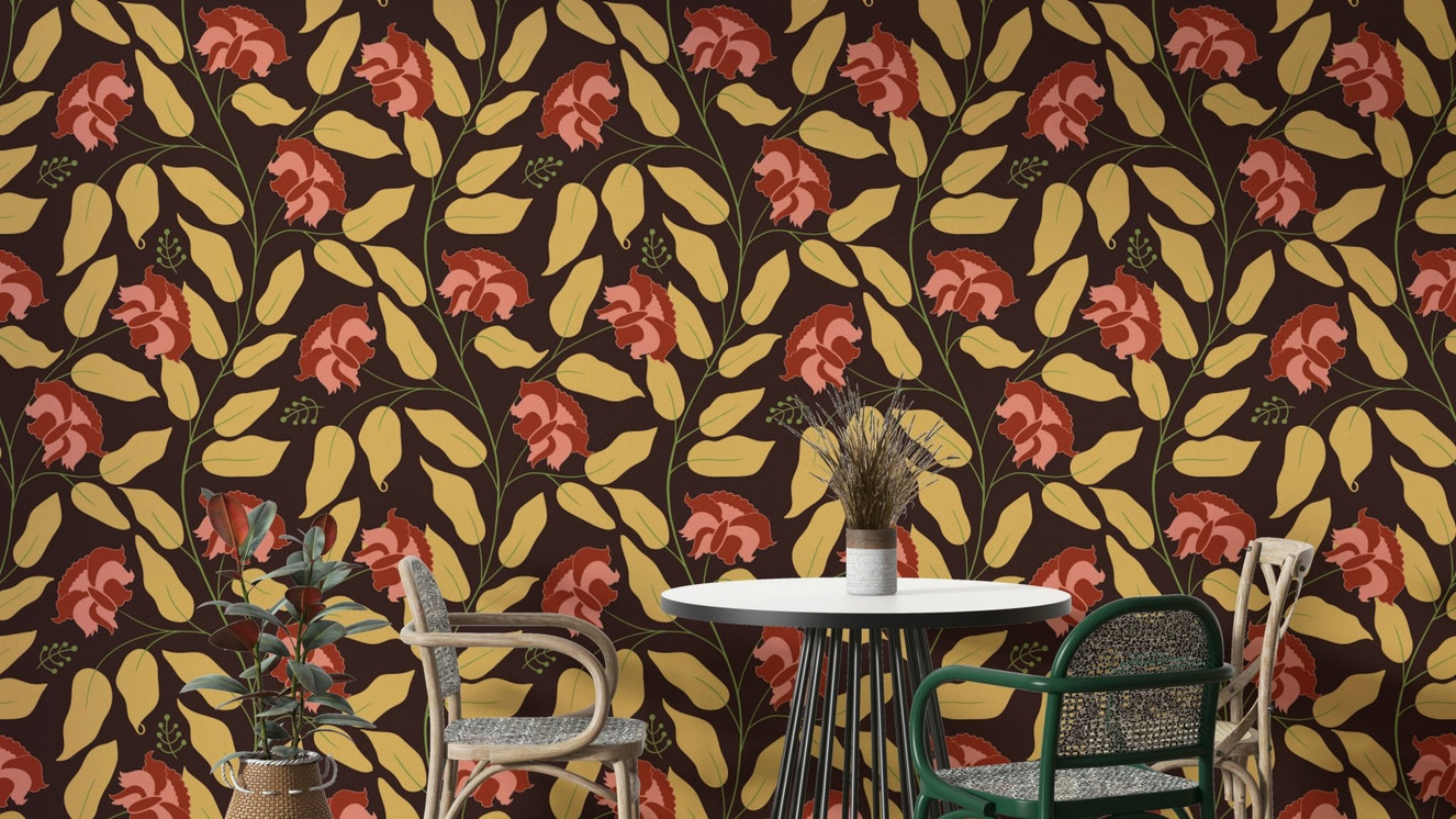 The texture appears smooth and refined, like a historical textile or painting.
