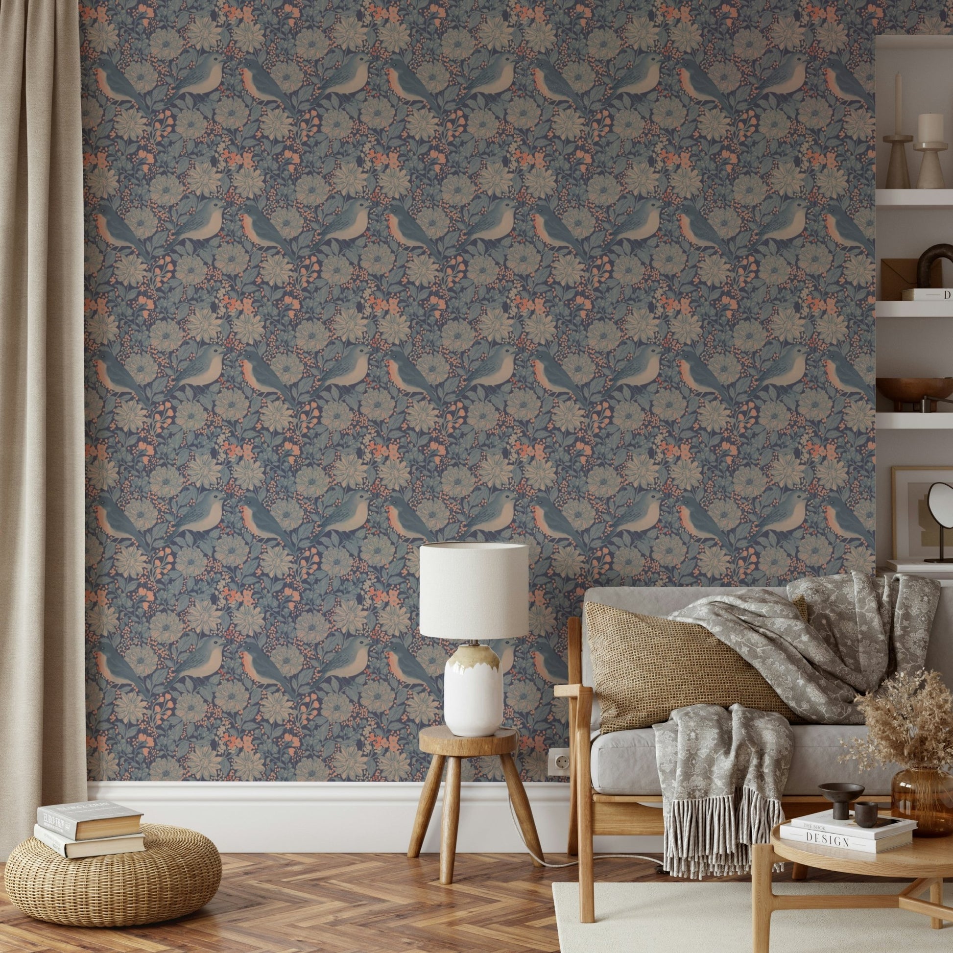 A classic bird print wallpaper for walls.

