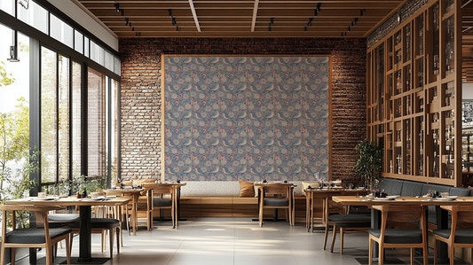 A beautiful bird and floral wallpaper mural for a tranquil room.

