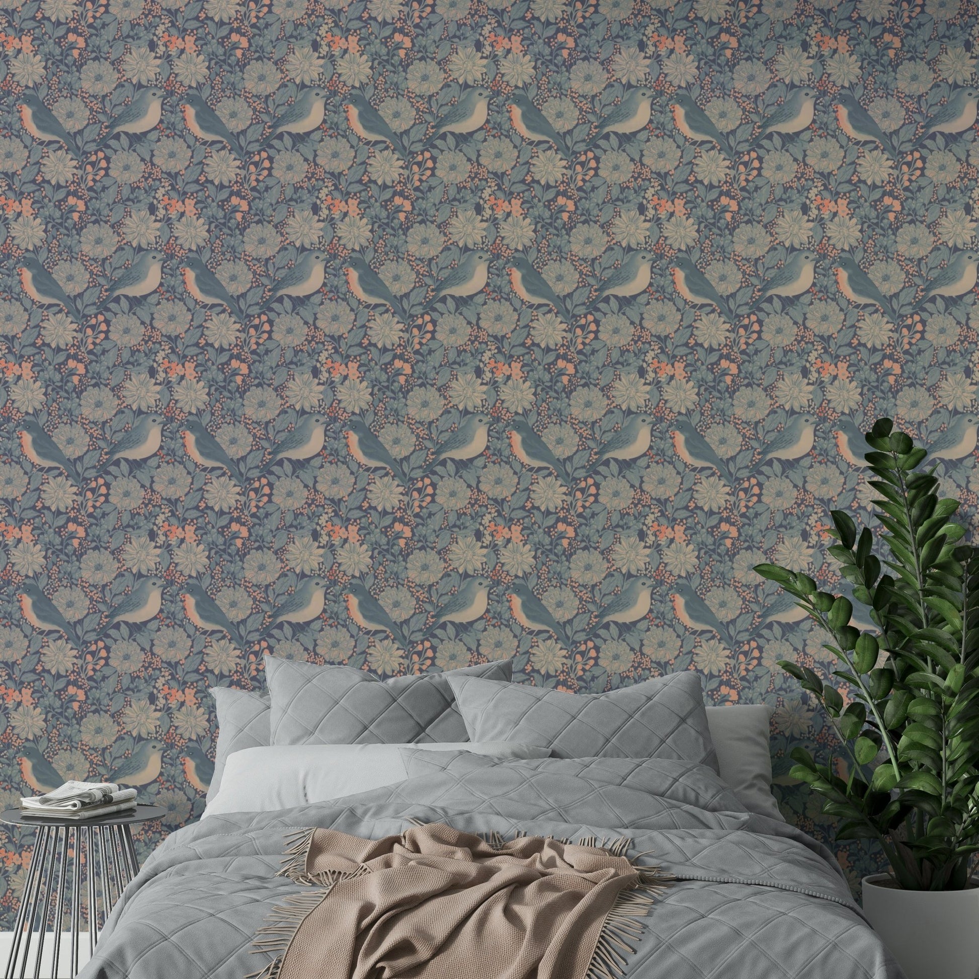 A contemplative birdcage wallpaper mural for a feature wall.

