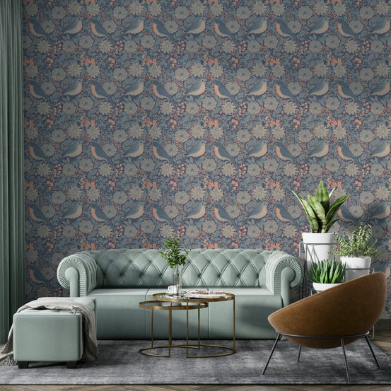 A graceful subtle bird wall mural in cool, natural tones., GD4820