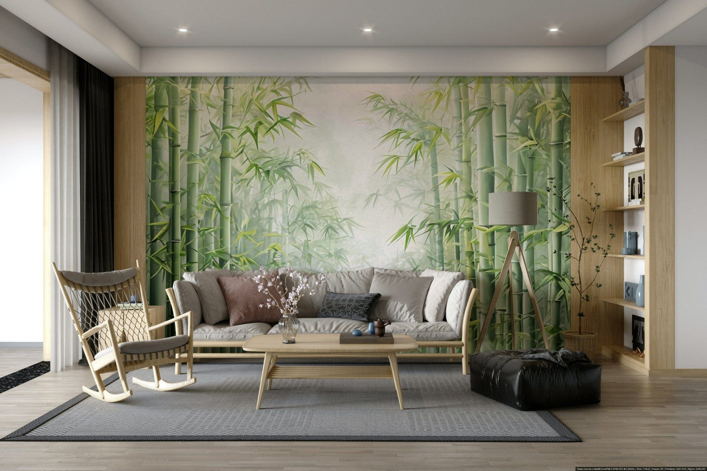 Bamboo stalks wallpaper with leafy background


