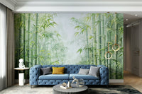 Calm bamboo forest wall mural design

