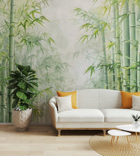 Peaceful bamboo wallpaper with natural tones


