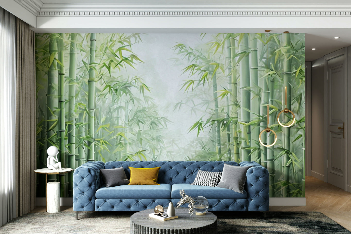 Calm bamboo forest wall mural design

