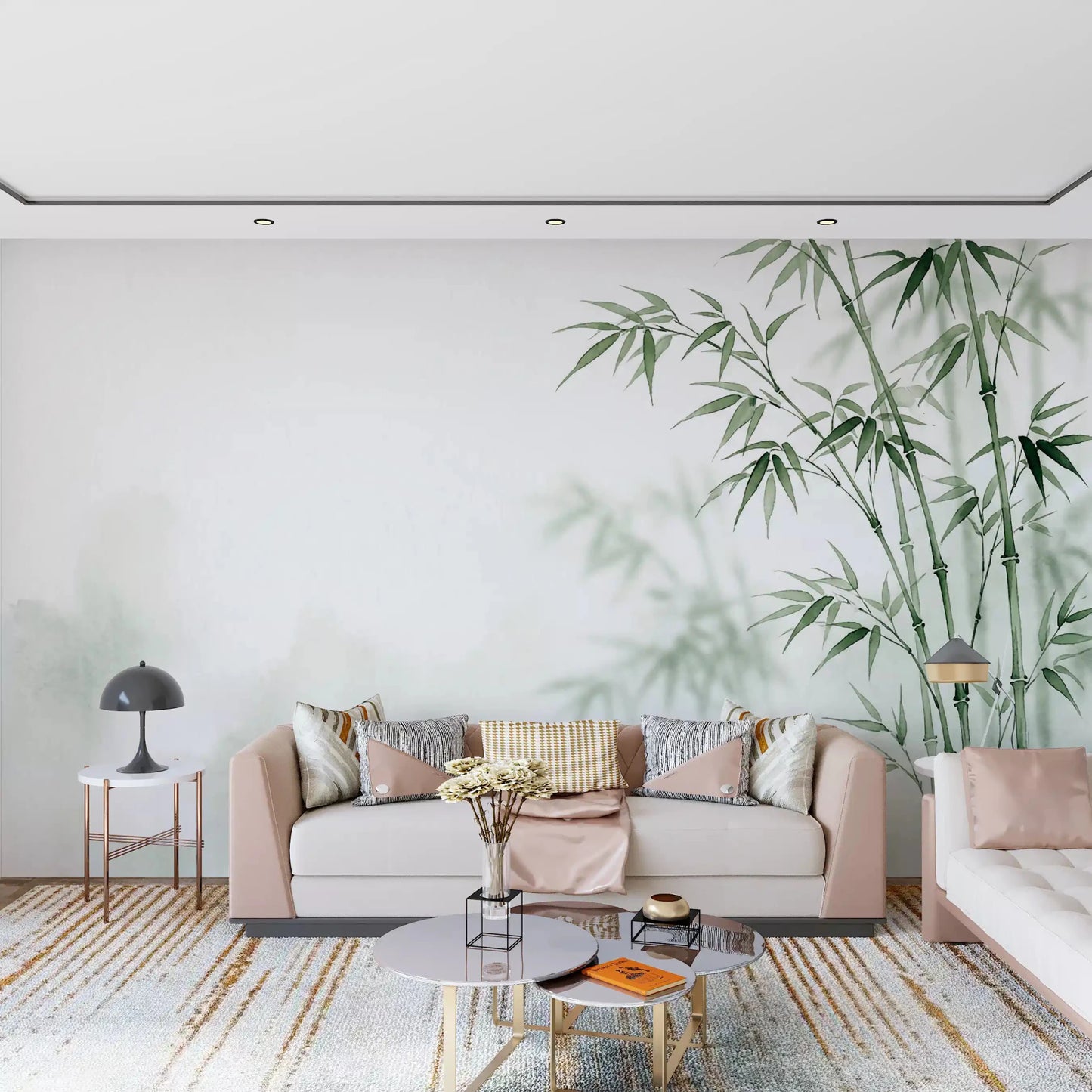 Serene Bamboo Murals Wall Mural in a relaxed lounge with neutral soft tones, GD8916