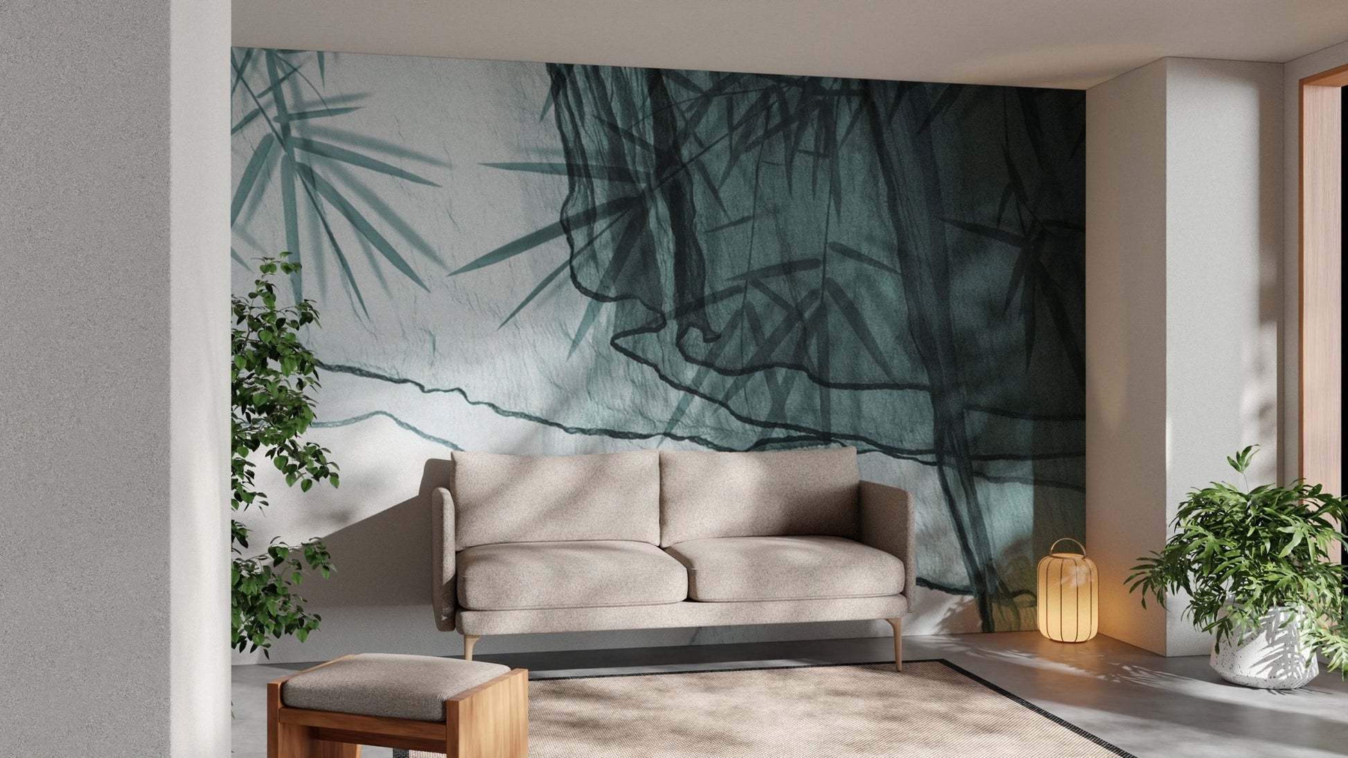 Soft bamboo shadow botanical wallpaper
