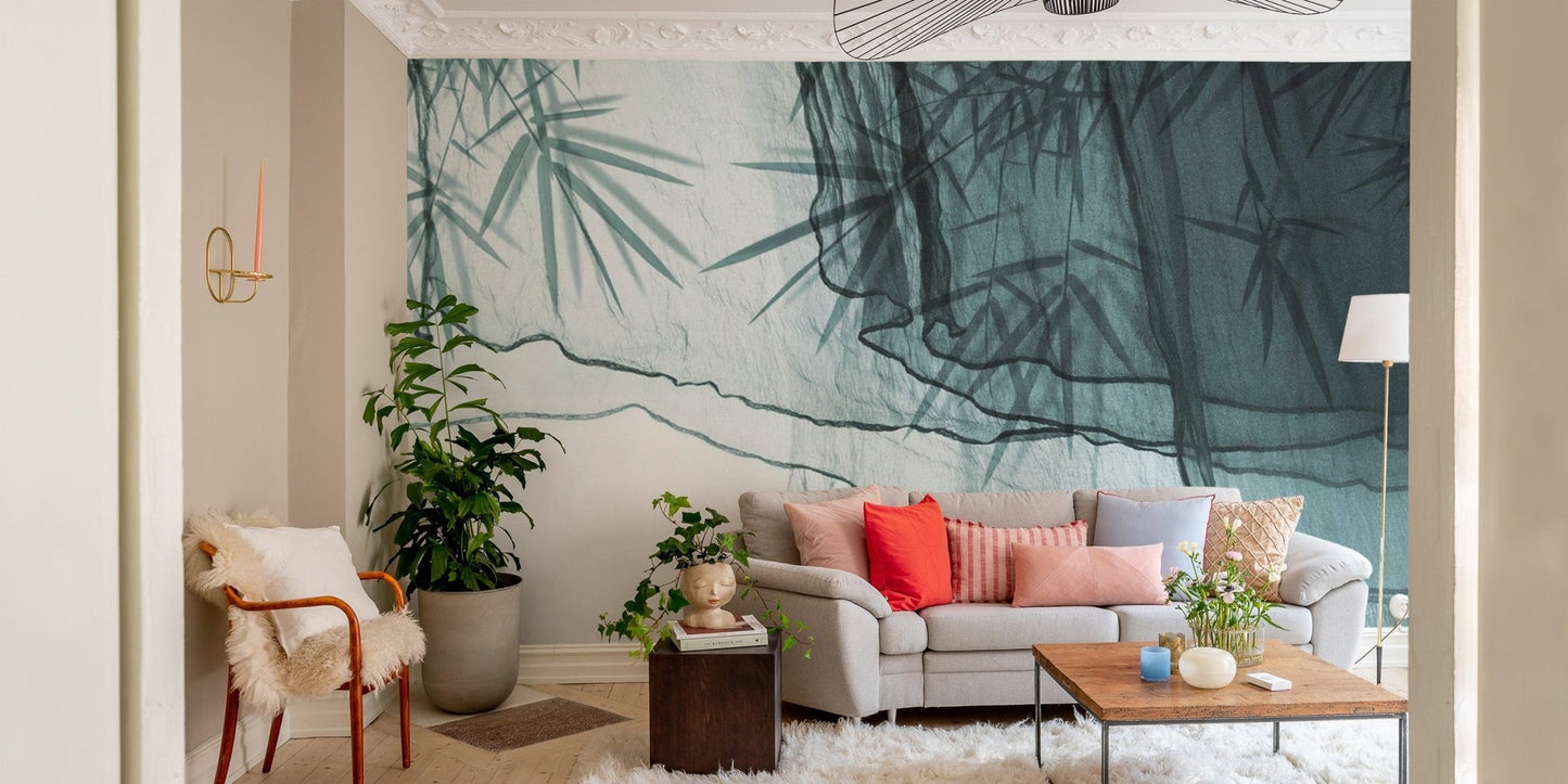 Minimalist botanical bamboo wall covering
