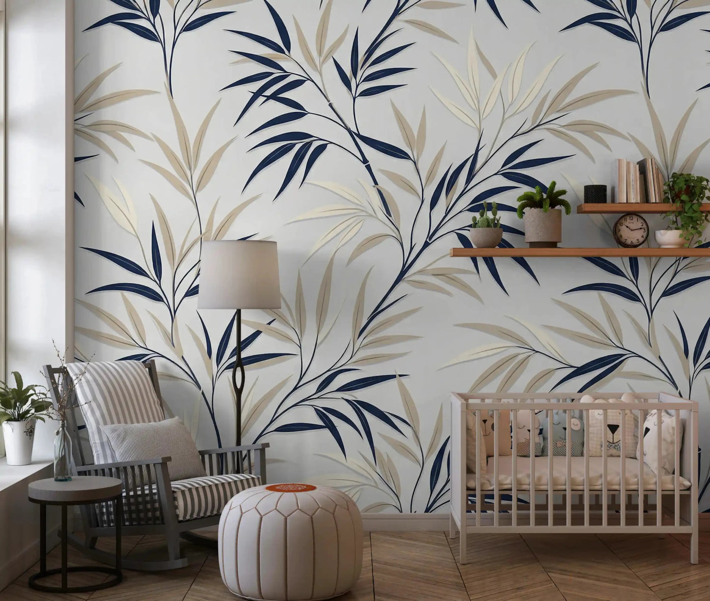 Light neutral tones highlight Serene Bamboo Whispers wall mural surface