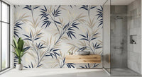 Neutral leaf design spreads through Serene Bamboo Whispers wall mural surface