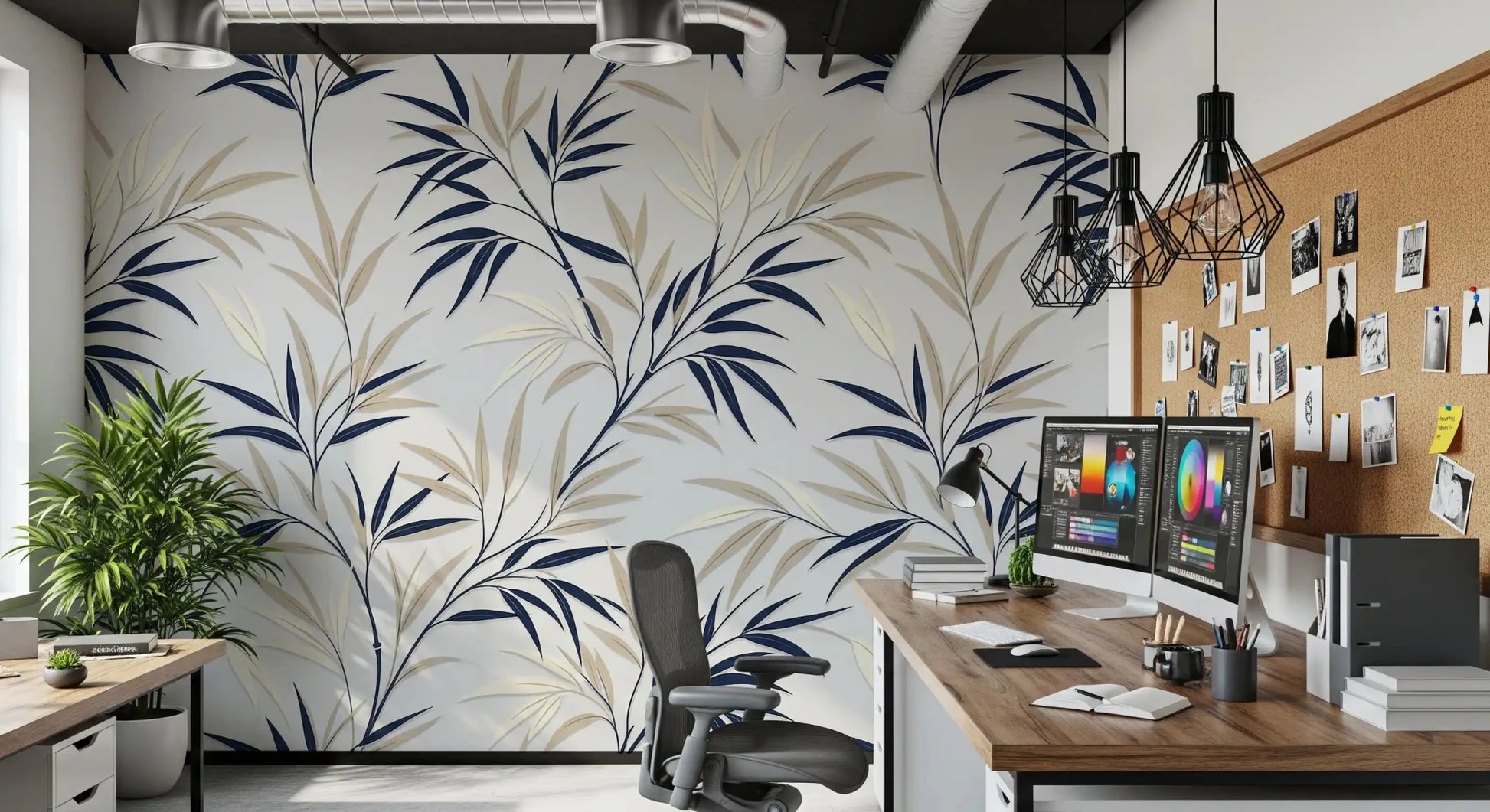 Office room setup using Serene Bamboo Whispers wall mural in calm style