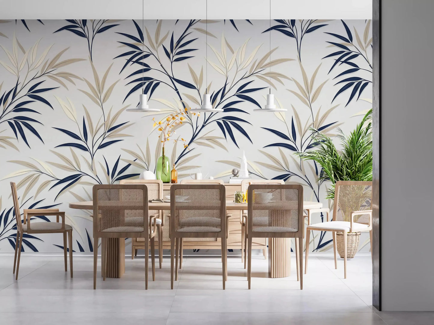 Flowing bamboo elements define Serene Bamboo Whispers wall mural texture
