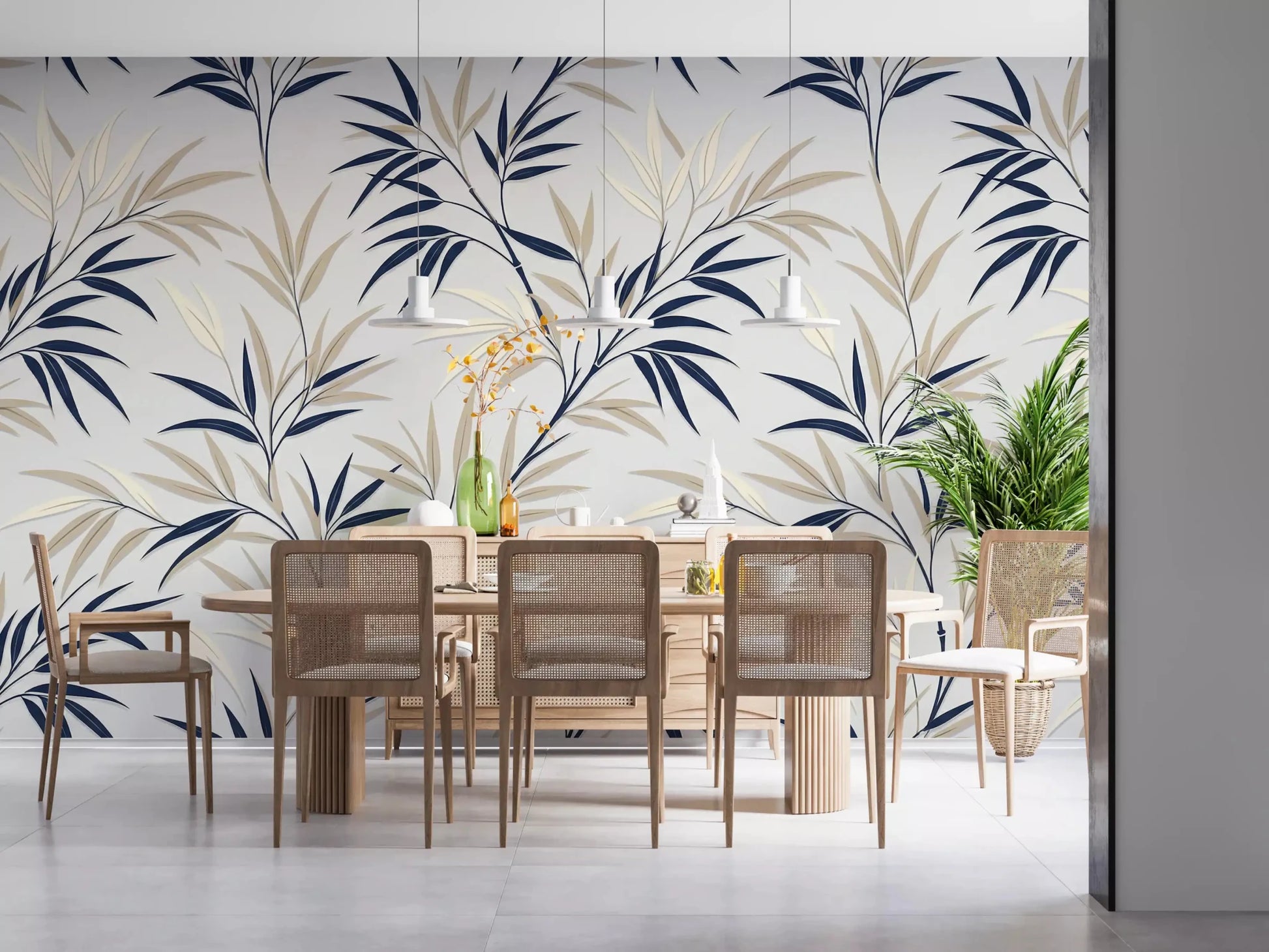 Flowing bamboo elements define Serene Bamboo Whispers wall mural texture