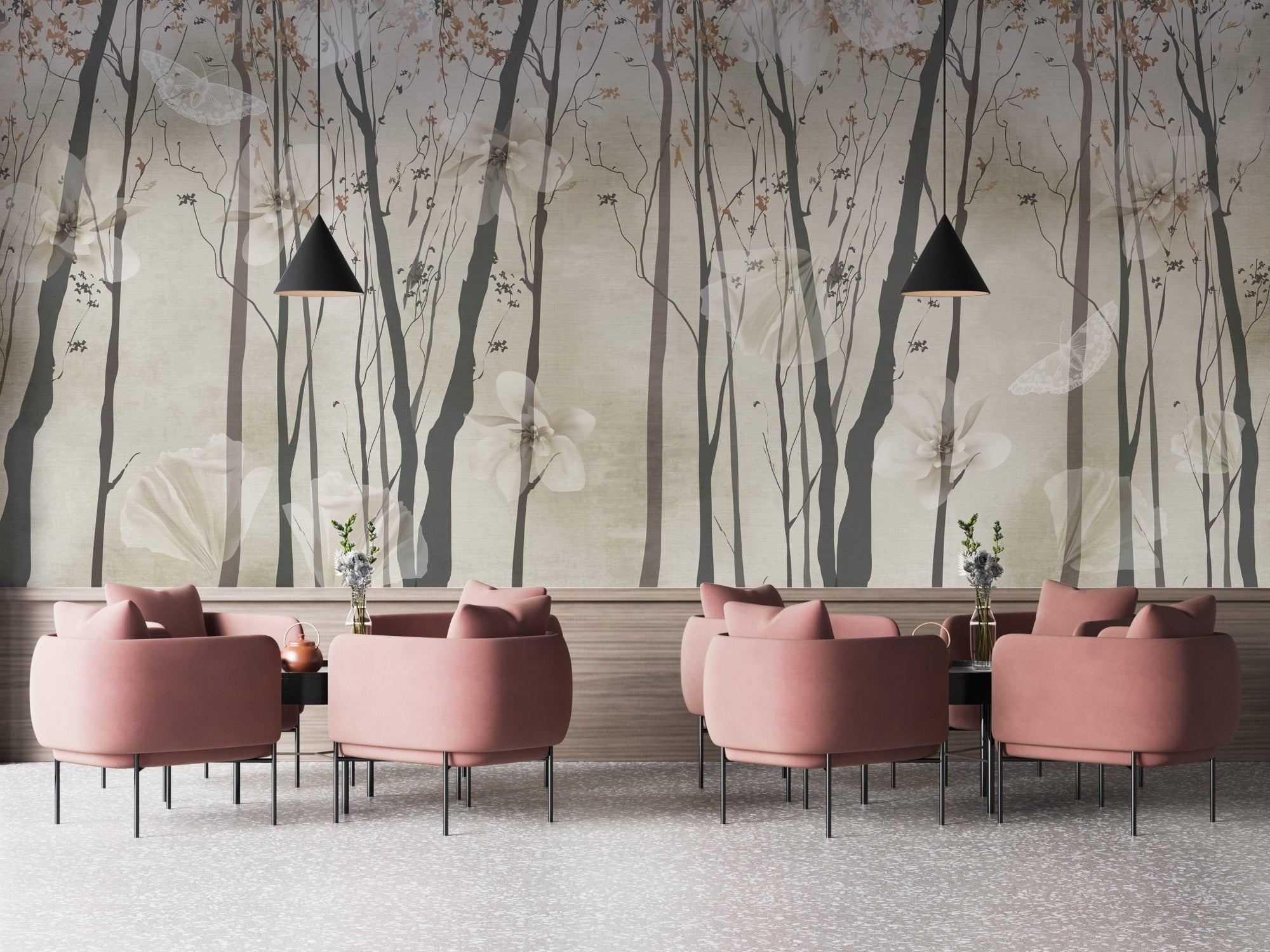 Serene beige forest wallpaper mural design A108
