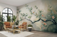 A wall mural of a peaceful blooming branch.


