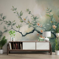 The colors are soft, muted tones of pink, white, and green.

