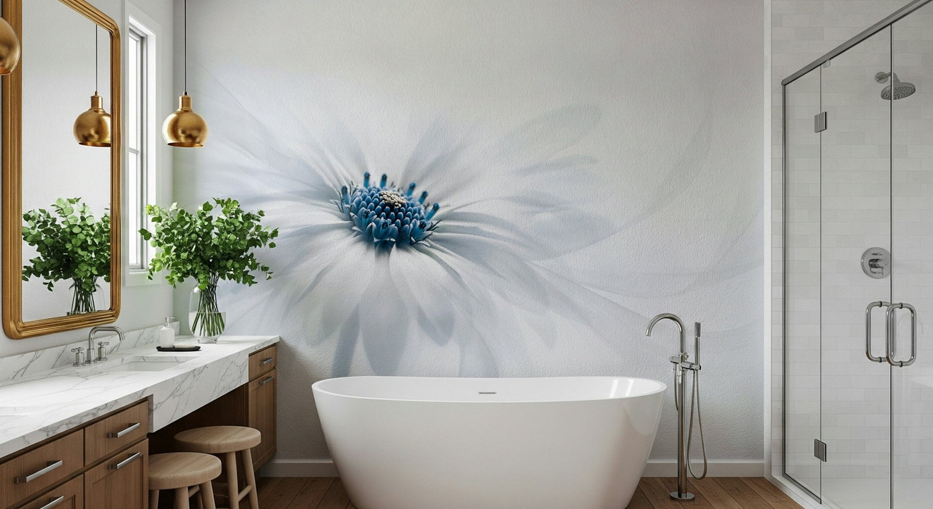 A beautiful serene floral wallpaper mural with subtle blooms.