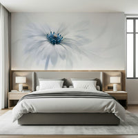 A peaceful flower design mural on decorative wallpaper.
