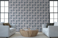 Symmetrical seating area styled against Serene Blooms Wallpaper and neutral tones