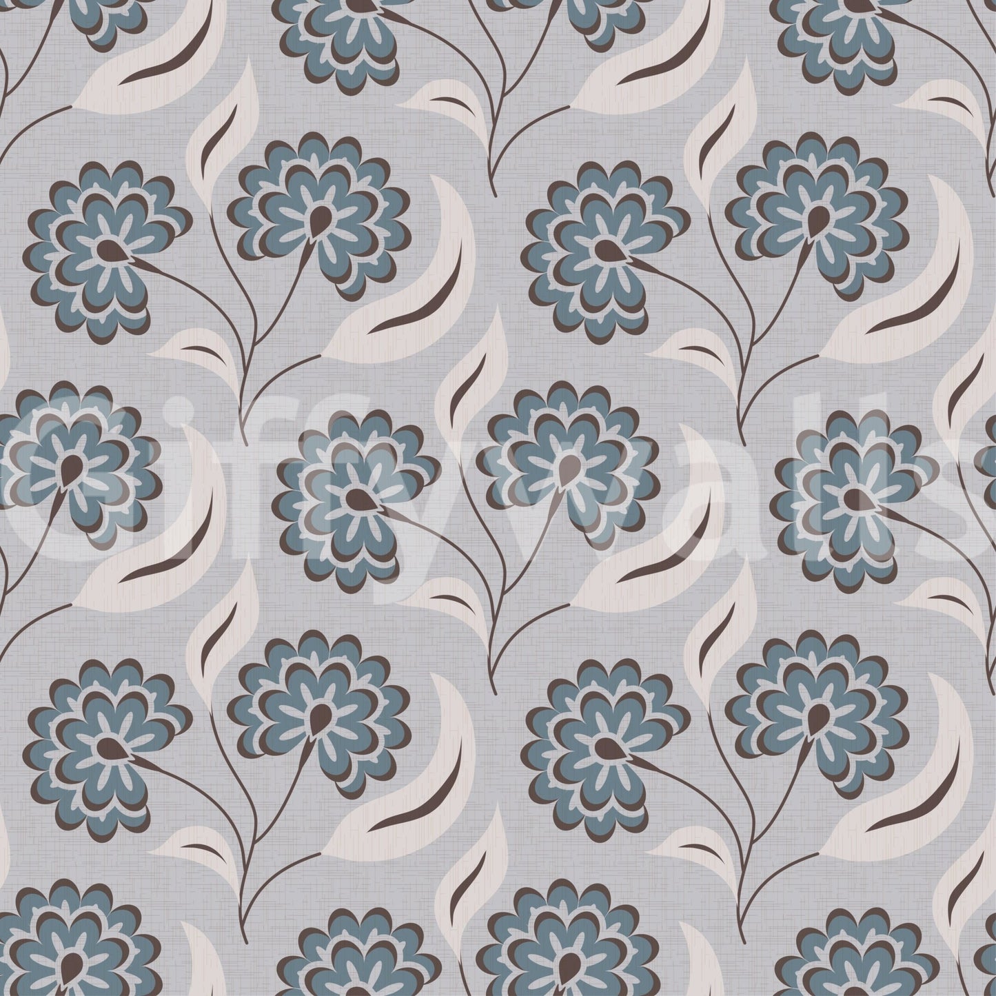Layered petal pattern in Serene Blooms Wallpaper with flowing stems and leaves