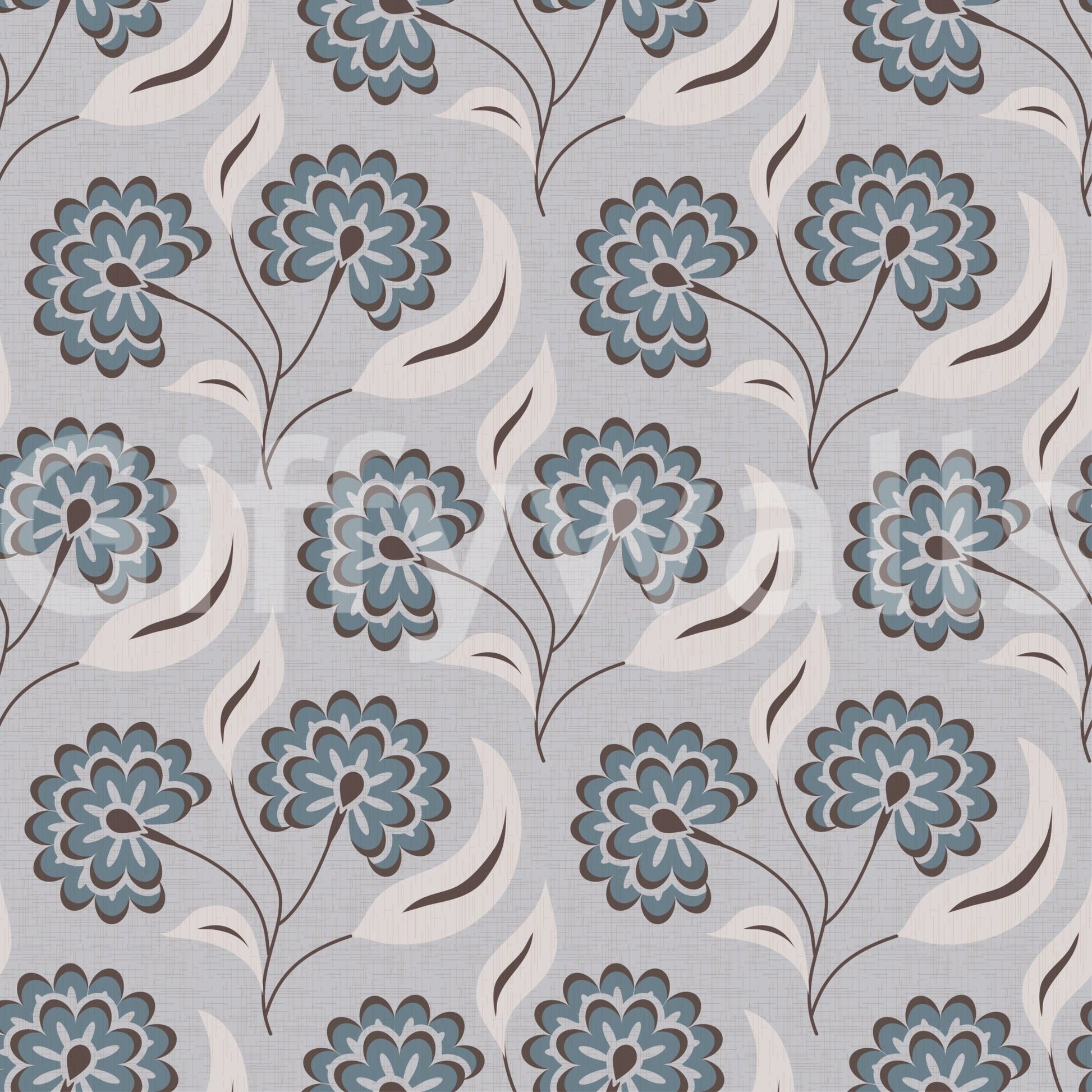 Layered petal pattern in Serene Blooms Wallpaper with flowing stems and leaves