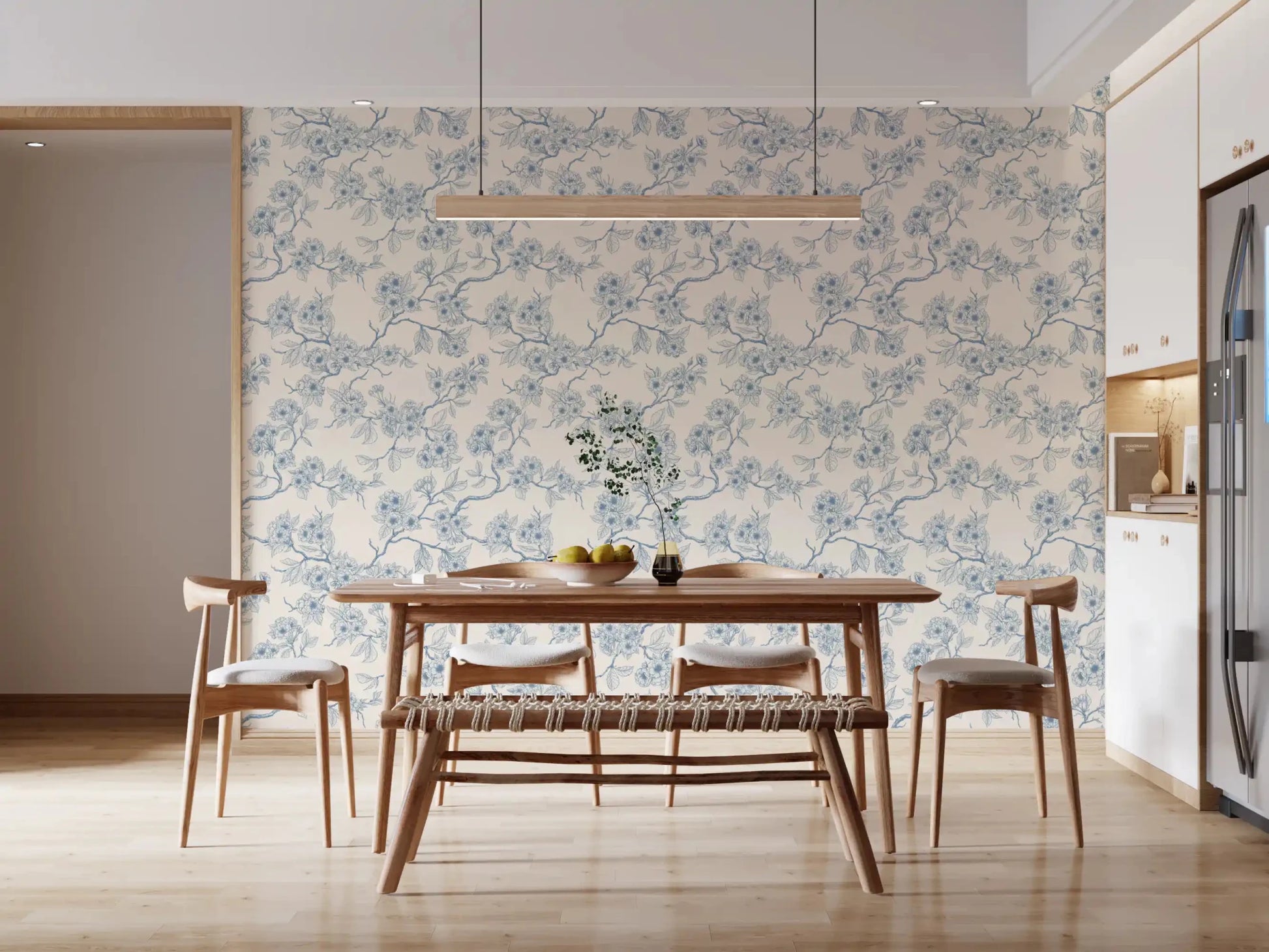 Delicate floral lines create an airy Serene Blossom Branches wallpaper surface, GD9274