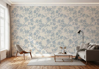 Pale background and blue florals define Serene Blossom Branches wallpaper, GD9274