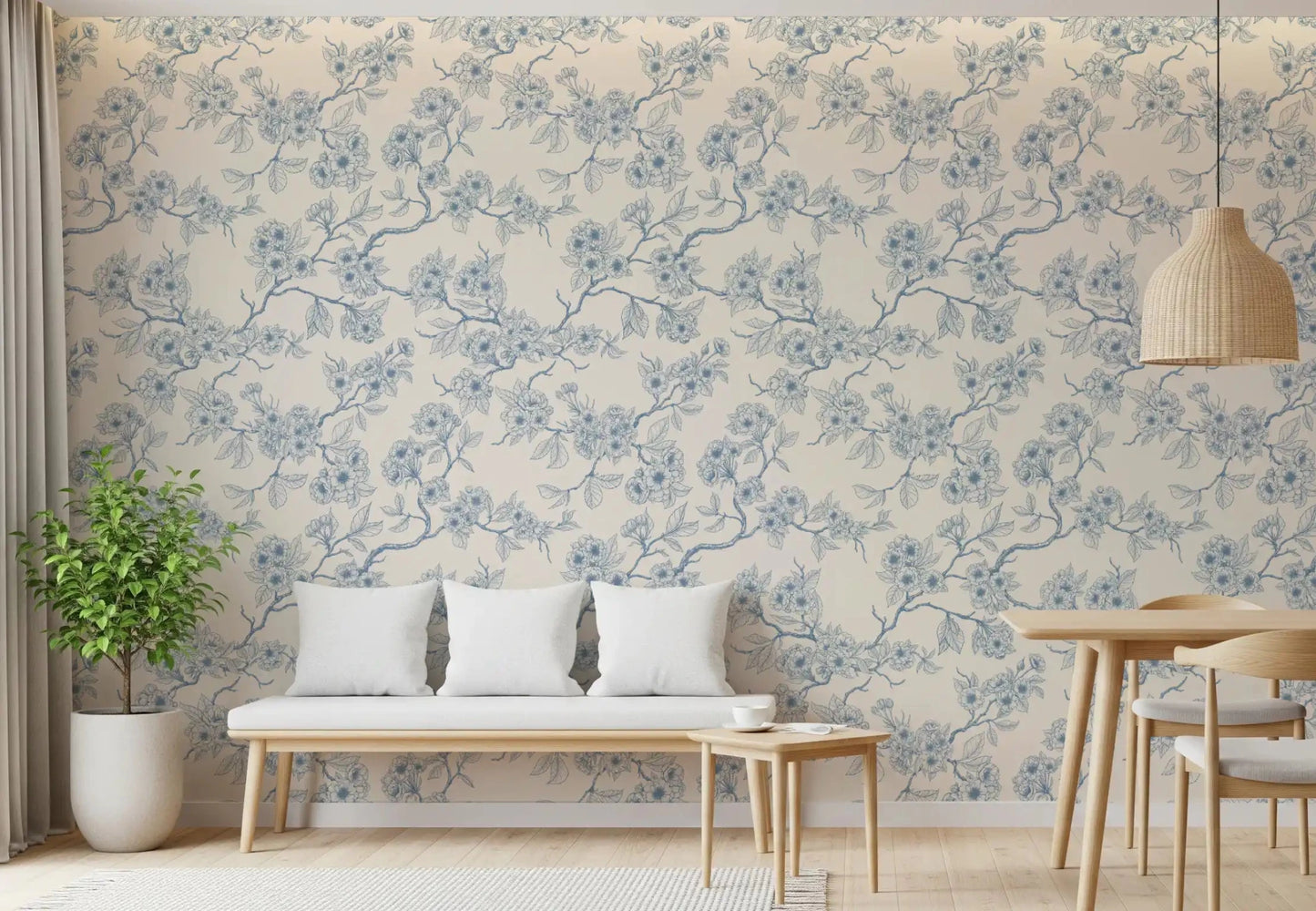 Light blue blossoms spread across Serene Blossom Branches wallpaper softly, GD9274