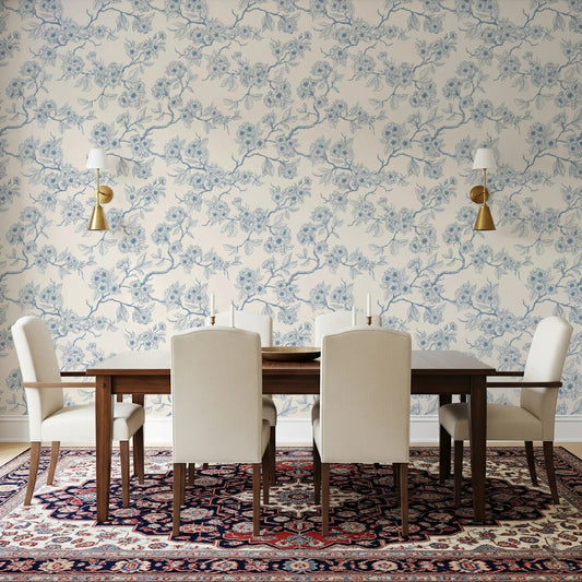 Fine branchwork gives Serene Blossom Branches wallpaper a calm botanical look