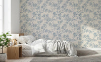 Bedroom wall featuring Serene Blossom Branches wallpaper with airy branch detail, GD9274