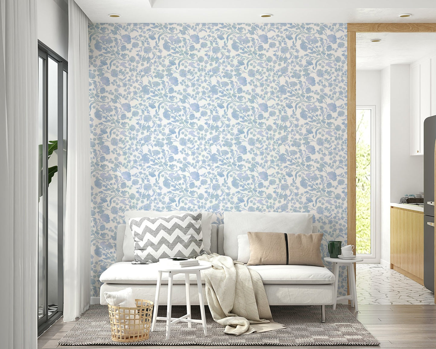 Floral wallpaper with delicate blue watercolor flowers

