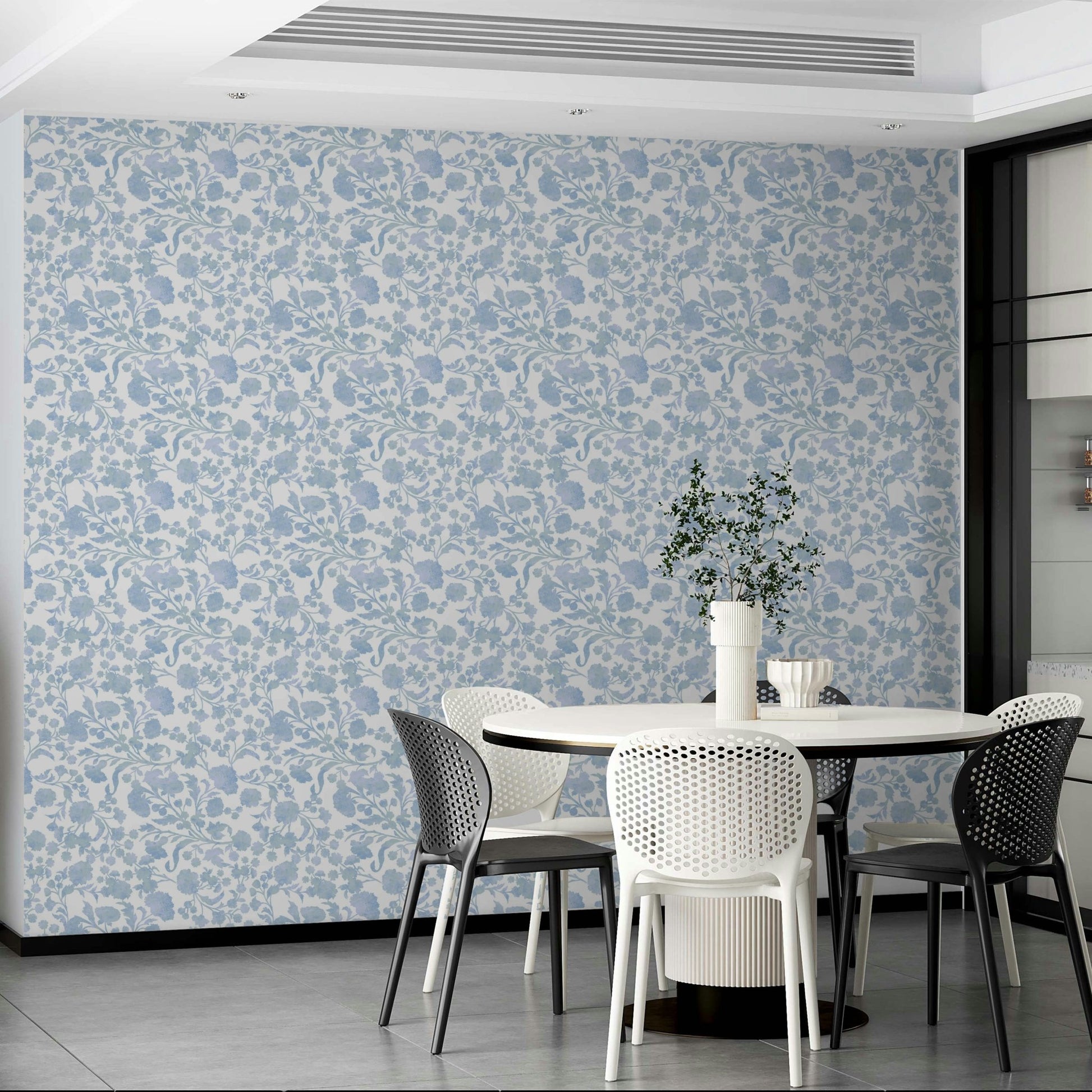 Calming blue blooms wallpaper for bedroom walls


