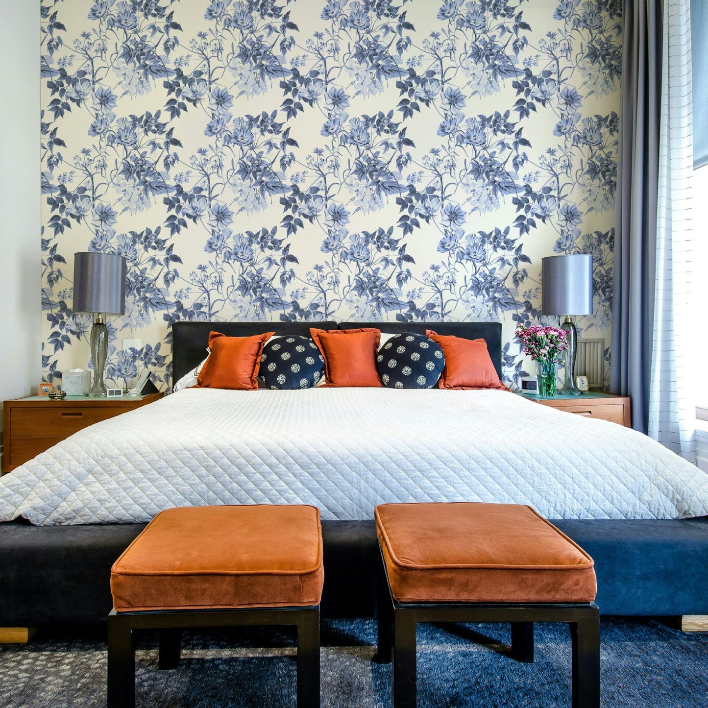 Serene Blue Botanicals Wallpaper⁠