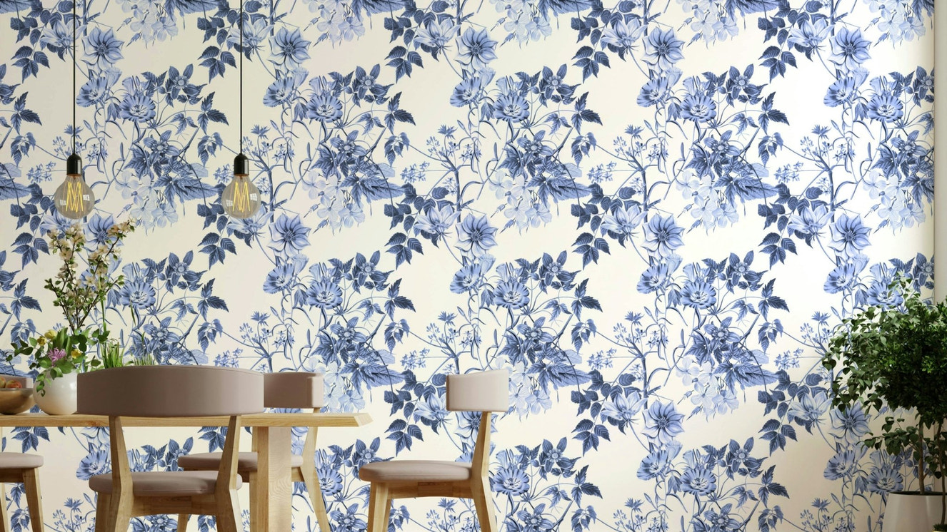 Serene Blue Botanicals Wallpaper⁠