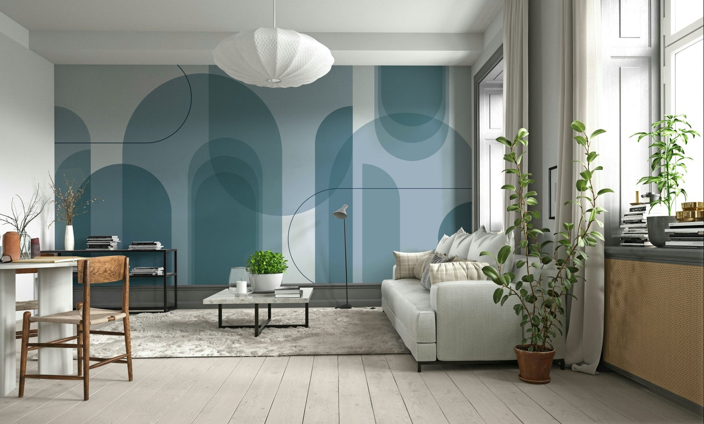 Serene Blue Rhythms wall mural with flow
